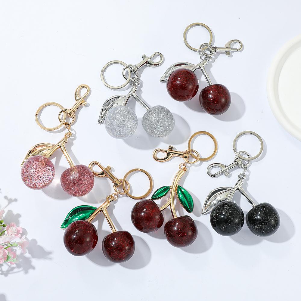 Fruit Cherry Bag Chain Charm Keychain Exquisite Red Cherry Key Chain for Women Bag Purse Pendant Accessories Gift