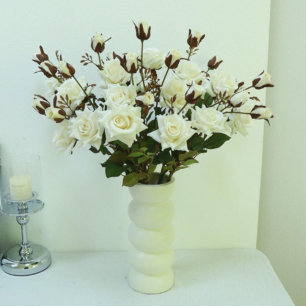 Retro Simulation Rose Flower 3 Head Fake Flowers Artificial Rose Branch Outdoor Garden Decor