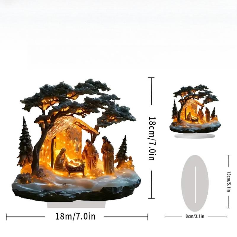 

1pc 2D Acrylic Nativity Scene Desktop Display Stand - Traditional Christmas Nativity Tabletop Decor with Mary, Joseph, Shepherds, Acrylic Desk Decor 18*18cm