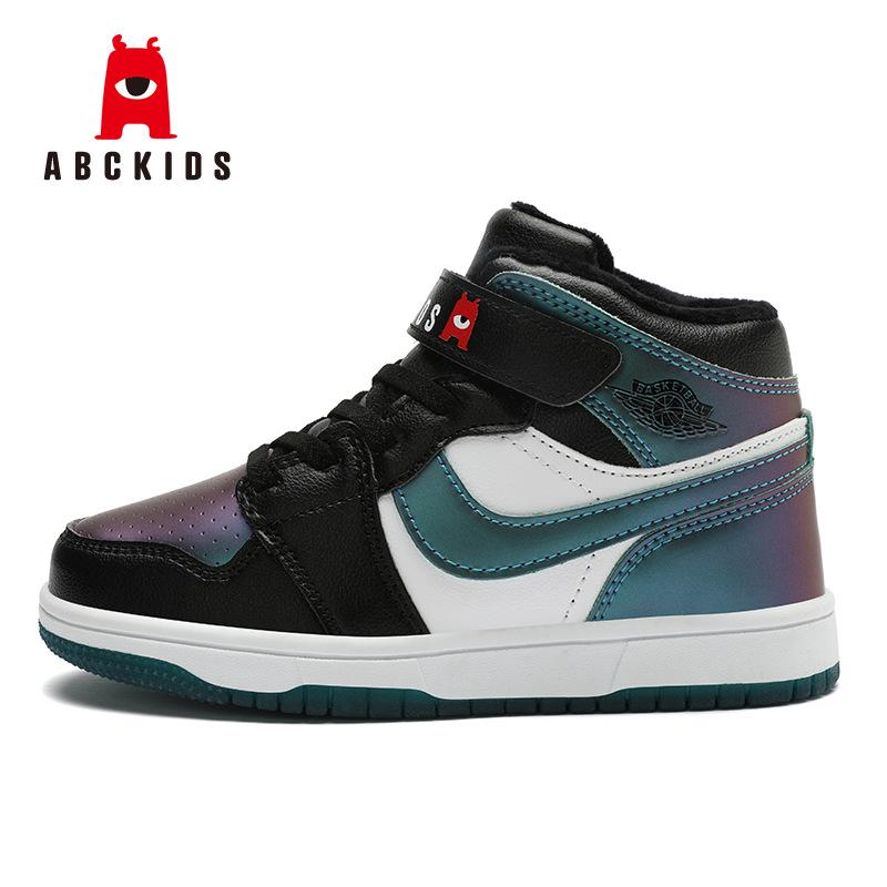 

ABCKIDS Boys High-Top Leather Skate Shoes with Velvet, Autumn/Winter Sports Casual Sneakers 34