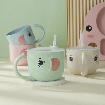 Nordic Style Wheat-Straw Straw Cup Children Silicone Sippy Leakproof Drinking Cups Cartoon Infant Handle Durable To Fall Cuping