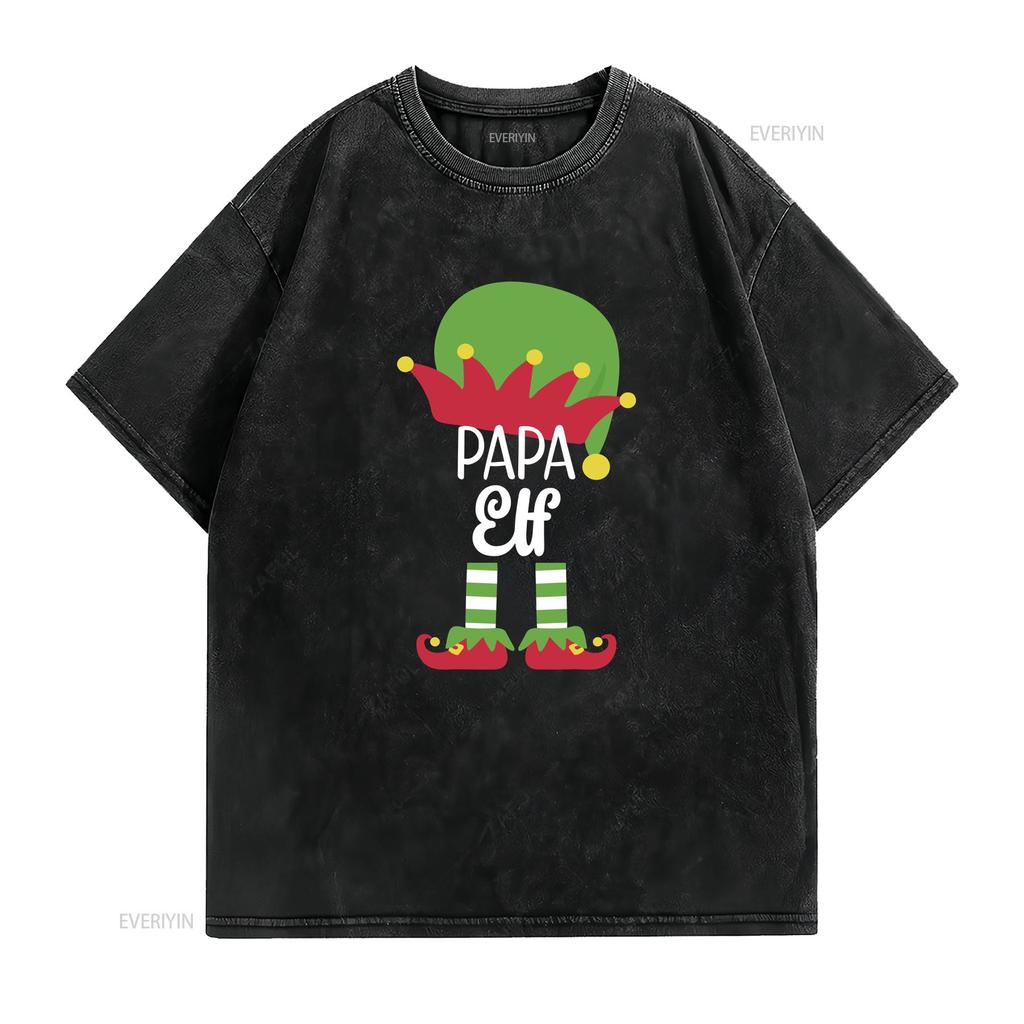 Christmas Unisexs Papa Elf T Shirt Vintage Washed Breathable Graphic Slightly Fashion Top For Everyday Wear Unisex Versatile