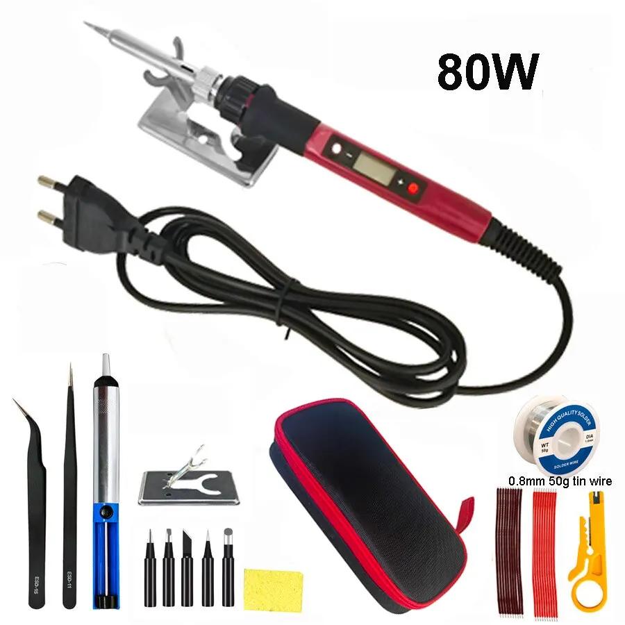 80W Digital Soldering Iron Kit Adjustable Temperature Welding Pen With Lcd Display For Home Repair And Maintenance Tools