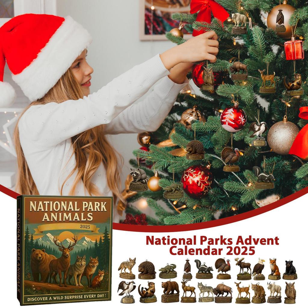Christmas Countdown Calendar 2D Acrylic Ornament 24 Days National Park Animal Christmas Ornaments for Wall Seasonal Display