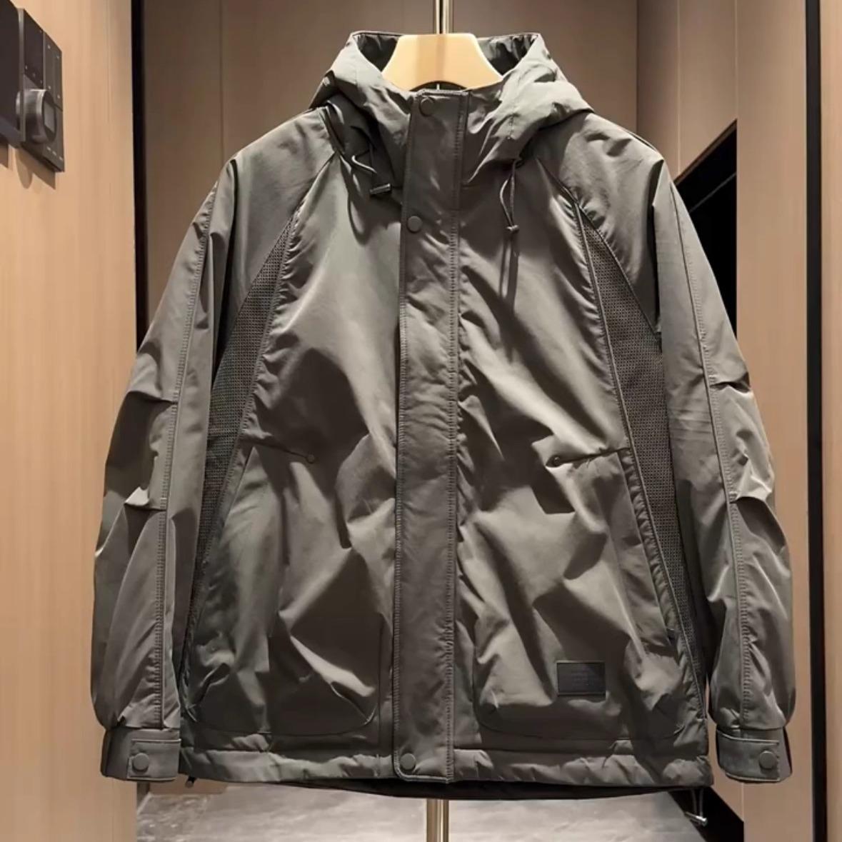 Men s 2025 Japanese Workwear Style Hooded Cotton Jacket: Windproof, Warm, Padded Outerwear XXXL серый