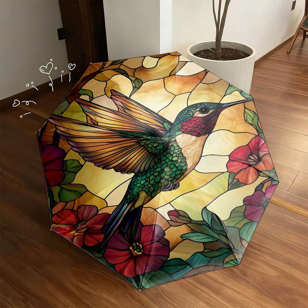 

Colorful Umbrella - Exquisite Floral and Hummingbird Design, Vibrant Nature Beauty, Lightweight Portable Folding Umbrella with (as the picture,Iron&8K)