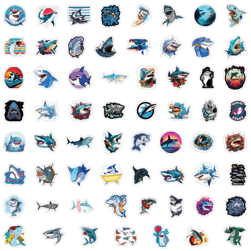 Ocean Creature Cartoon Shark Waterproof Stickers: 60 Sheets for Journals, Water Bottles, Computers