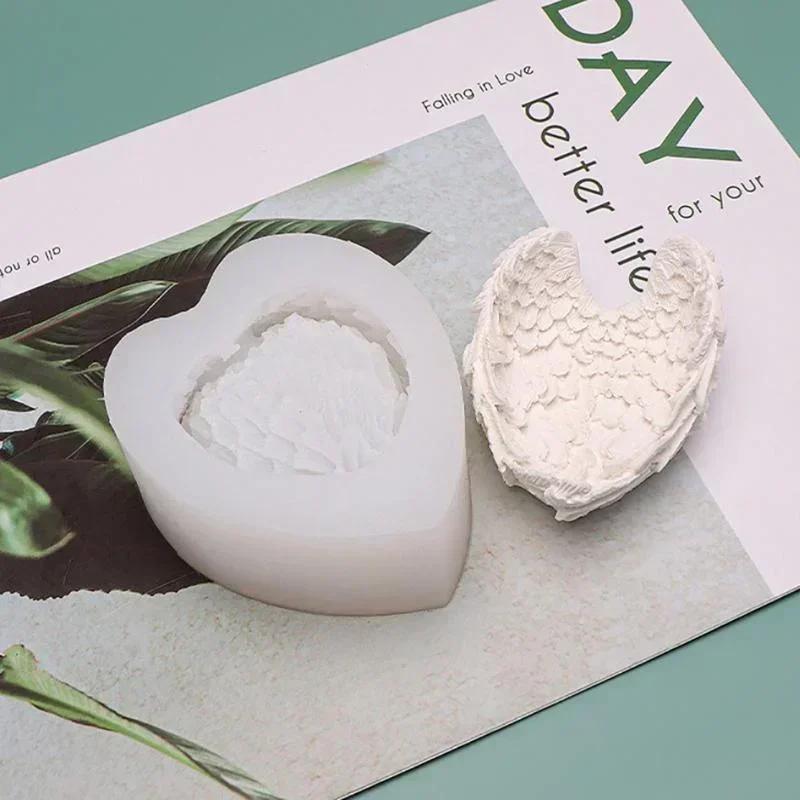 Creative Shape Diy Handmade Angel Heart Shape Wings Silicone Mold Office Storage Ornaments Candle Holder Mold Making Supplies