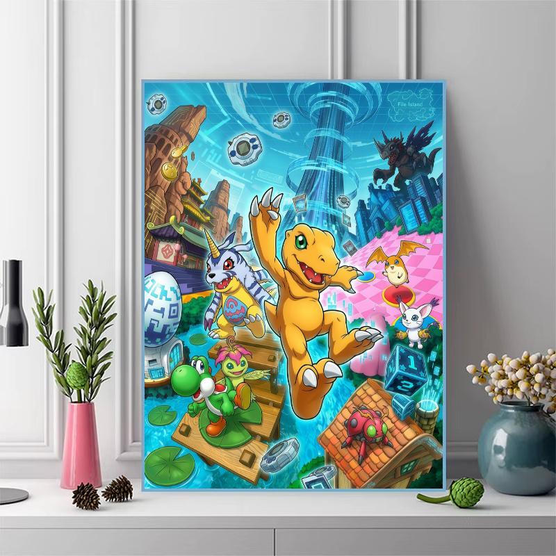Digimon Adventure Group & Digital World Art Set Pattern 3pcs 100% Round Full Drill 5D DIY Diamond Painting Embroidery Cross Stitch Rhinestone Décor