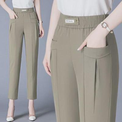Dames Hoge Taille IJszijde Harembroek - Zomer Casual, Slim Fit, Negen Punten, Los en Stijlvol.