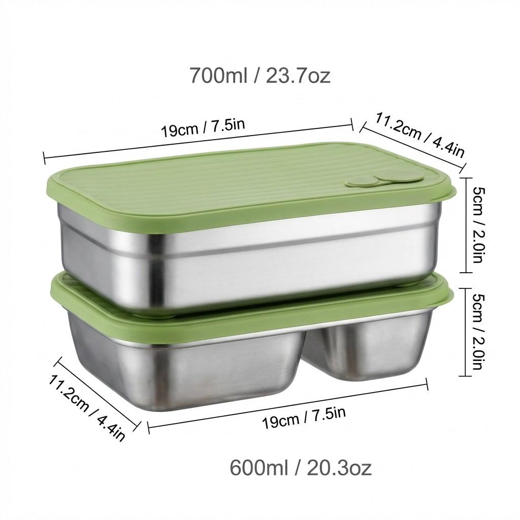 Portable Lunch Box Outdoor Picnic 1/2 Grids Large Capacity Fruit Salad Food Storage Container 304 Stainless Steel Bento Box