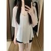 Plus Size Chubby Girl K-style Casual Laid-Back Style V Neck Short-Sleeved T-shirt Women's Summer New Arrival Loose Slimming Slim Fit Bottoming Shirt