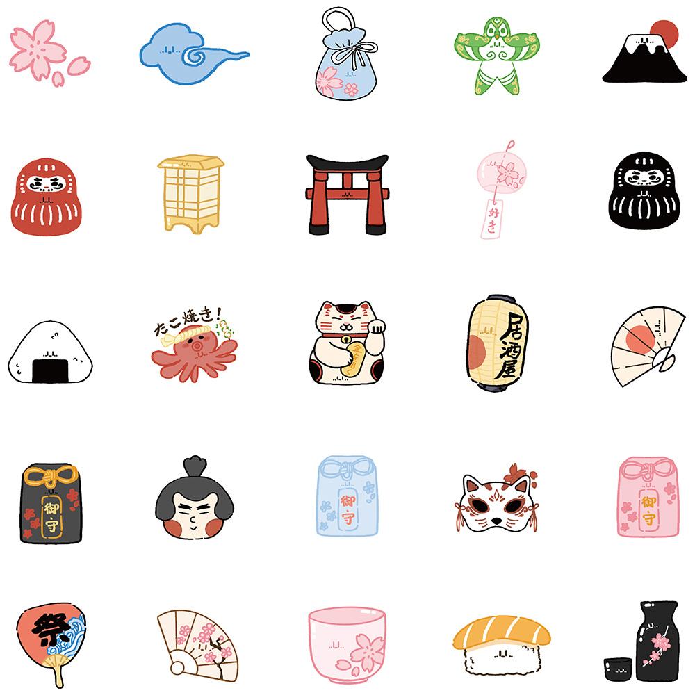 50Pcs Anime Cute Cartoon Japanese Fortune Cat Kawaii Objects Stickers Diy Scrapbook Laptop Motorcycle Decal Graffiti Sticker
