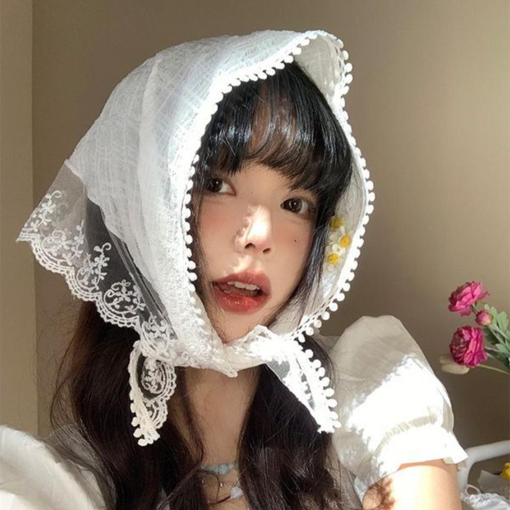 

Трендовый белый кружевной шарф | Защита от УФ-лучей головной убор | Французский пляжный аксессуар для волос белый