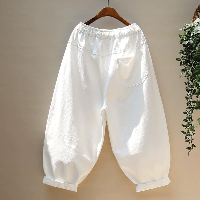 Dimanaf Pantaloni Harem de Vară Mărimi Mari Femei 2025 Jeans cu Broderie Casual Talie Înaltă Elastici de Bază Largi