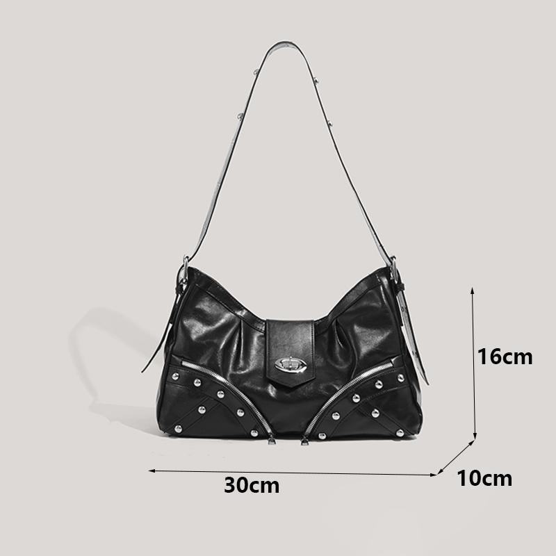Yogodlns Women Motorcycle Rivets Crossbody Bag with Adjustable Strap PU Leather Pleated Textured Underarm Shoulder Purse Handbag