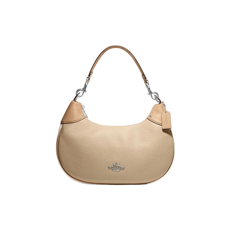 Coach Mara 34 Massivsilber Logo-Plakette Genarbtes Leder Hobo-Tasche Damenhandtaschen Khaki CH508-SVVFQ