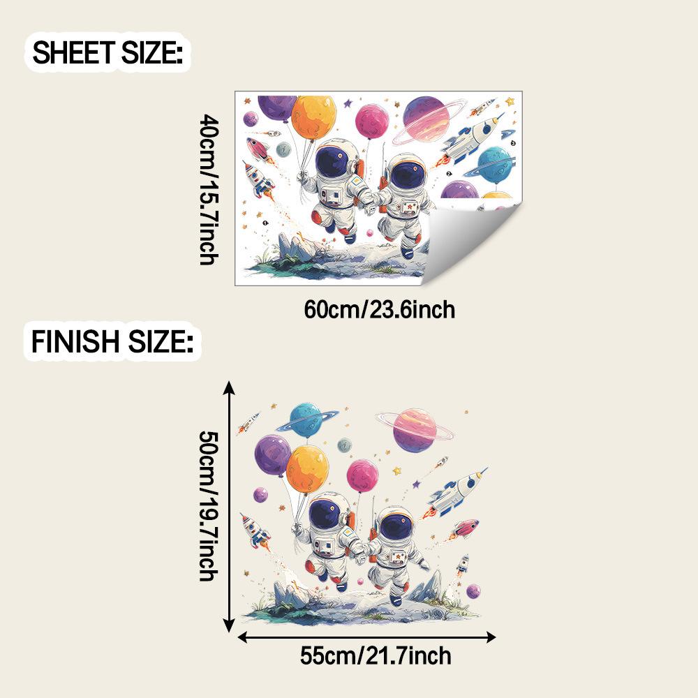 Мультяшные наклейки на стену «Астронавт, ракета и планета» для детской спальни