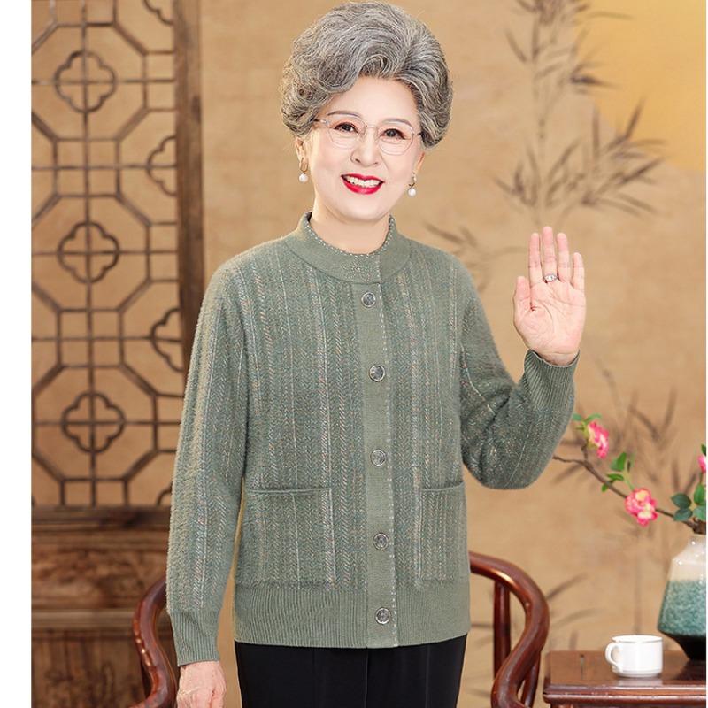 Elderly mother autumn cardigan sweater middle-aged and elderly knitted sweater jacket grandma autumn casual top