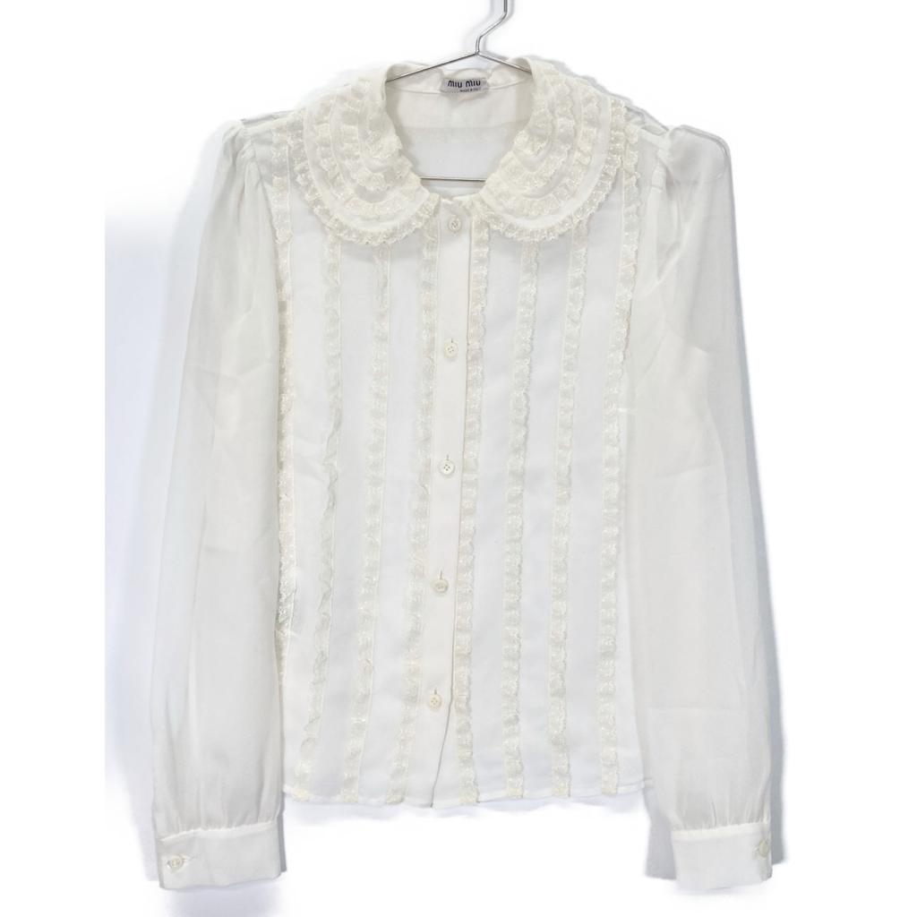 MIUMIU White MK1627 Lace Blouse tops 36 whiteUsed