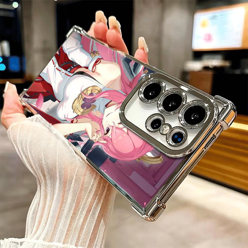 Genshin Impact Yae Miko Plating Phone Case For Samsung Galaxy S24 S25 FE S26 Edge S23 Ultra S22 S21 Plus S20 Anti-Fall Airabag C