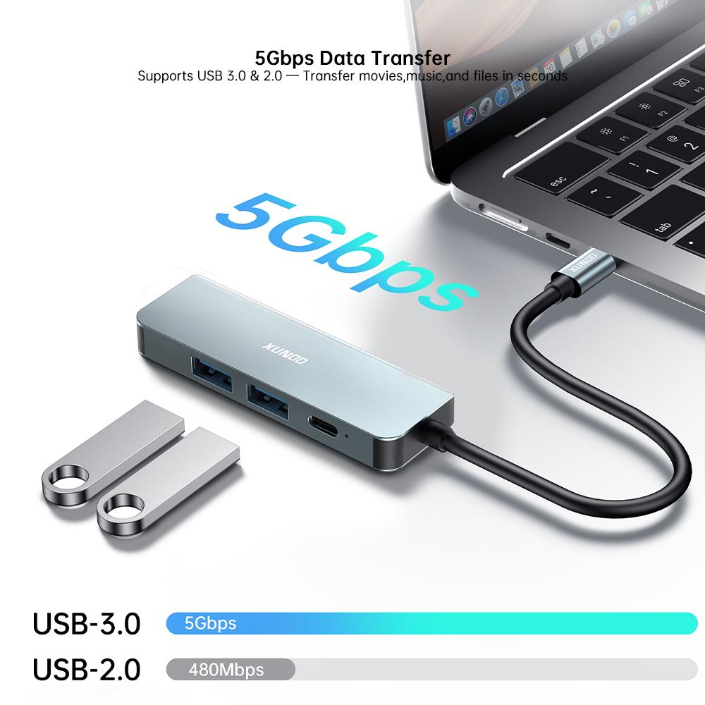 XUNDD XDDC-071 4 in 1 USB-C Hub Docking Station Type-C to PD/USB 3.0/USB 2.0/HD Multi-Port Adapter
