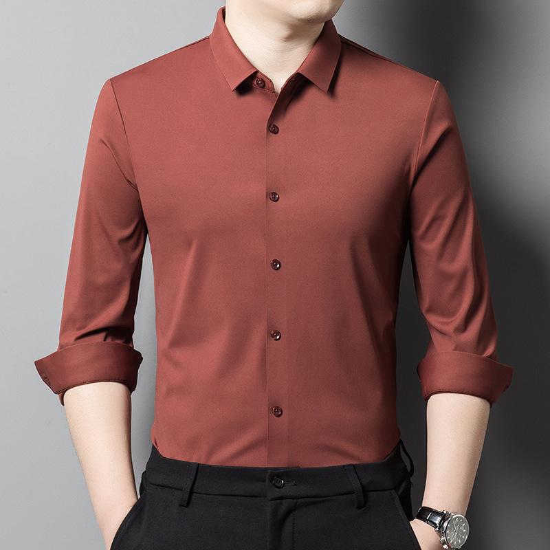 

Мужская рубашка с длинным рукавом, однотонная, деловая, повседневная, джентльменская рубашка XXXL ржавый