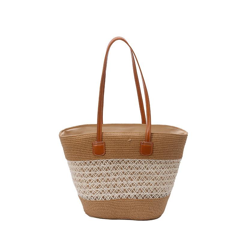 New Clash of Colours Summer Versatile Commuter Ladies Woven Tote Bag Simple Large-capacity Straw Bucket Bag