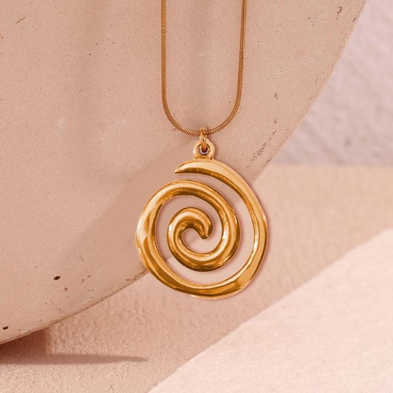 Swirl Pendant Necklace Round Circle Clavicle Chain Accessory Adjustable Length Choker Unique Jewelry for Women Girls