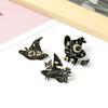 Black Cat Adorable Witch Hat Brooch Elegant Alloy Design For Spooky Looks Halloween
