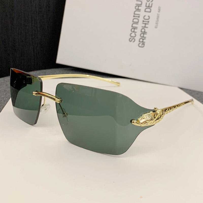 

Новые Солнцезащитные Очки Специальные Солнцезащитные Очки с Металлической Оправой без Рамки с Огранкой Края Декоративные Солнцезащитные Очки с Головой Леопарда Мужские 90283 зелёный