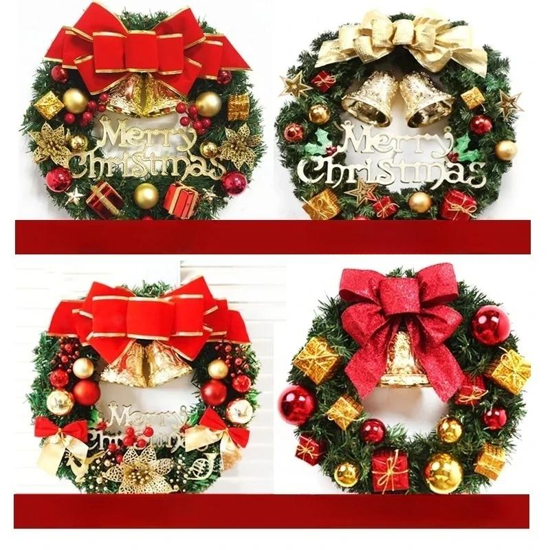 Christmas Pine Needle Wreath Home Decoration Garland Elk Snowman Winter Pine Hangable Pendant Ornament for Christmas Wall