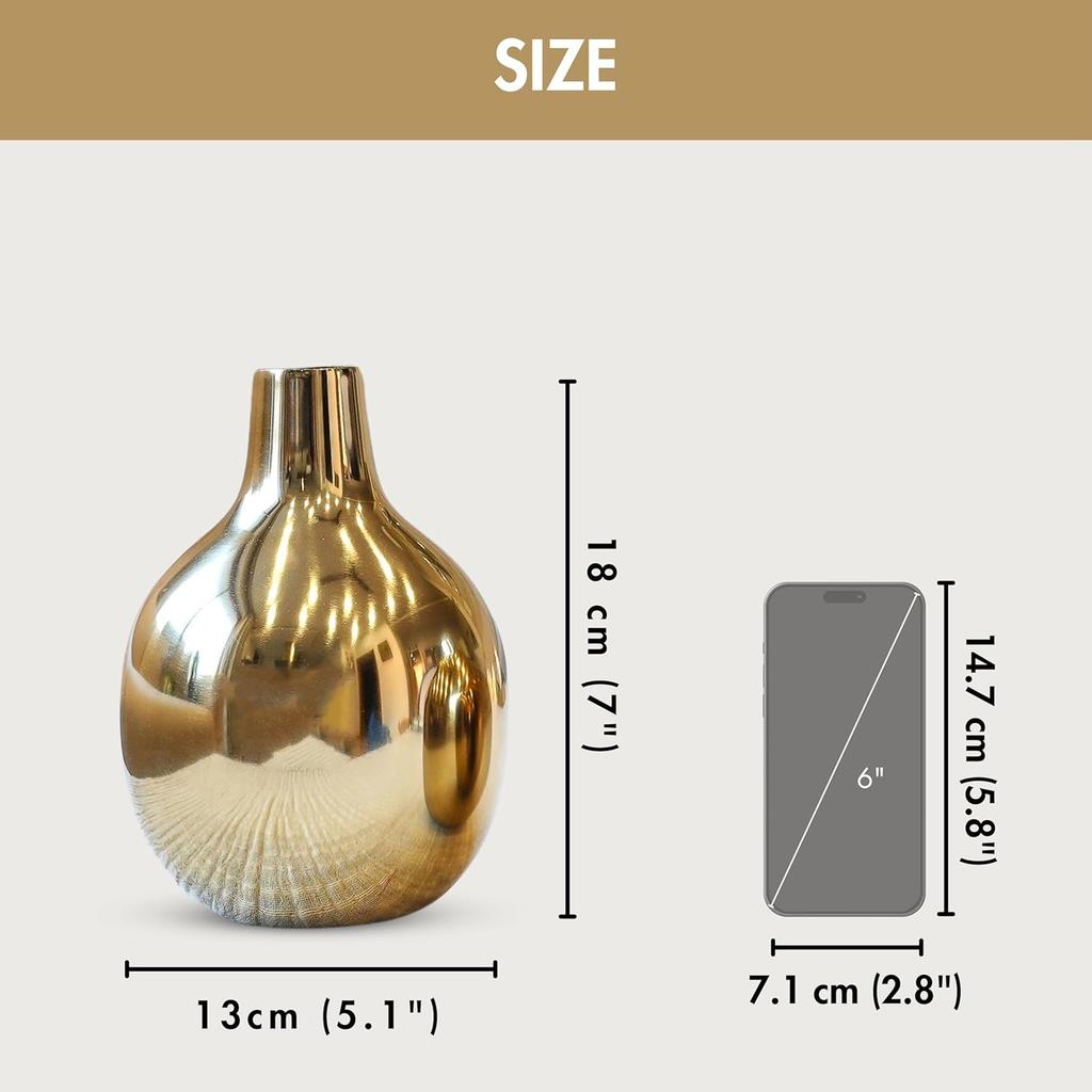 Metal Vase for Flowers, Metal Flower Vase (Round, Medium),  Behoma