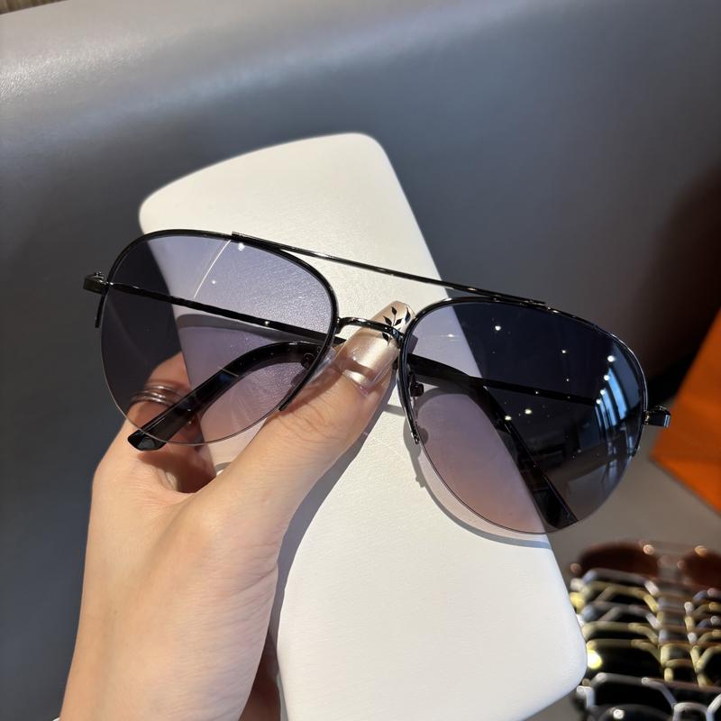 Pilot Sunglasses Half Frame Men And Women Versatile Big Faces Make People Look Thinner Driving Use UV Anti-Toad Eyeglasses Personality