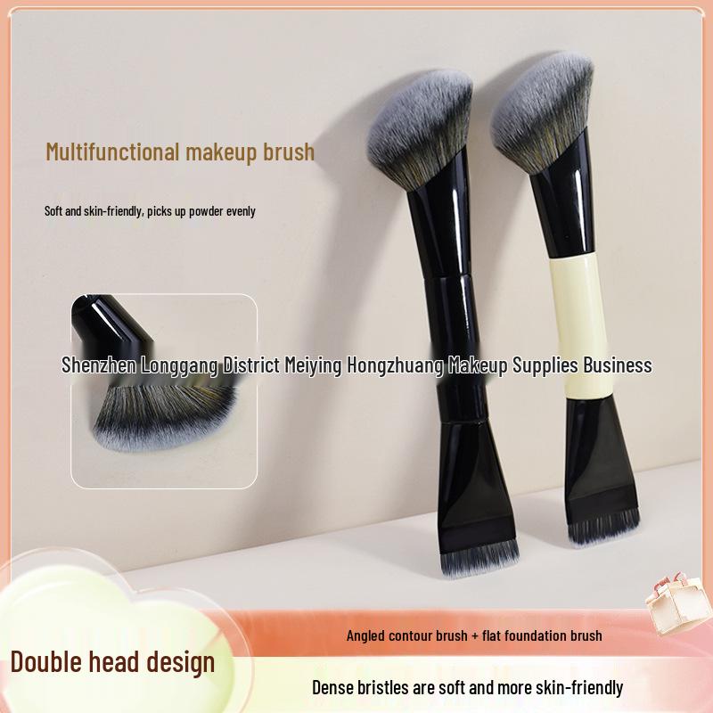 Dual-Ended Foundation and Contour Brush: Multi-Functional Professional Makeup Tool for Blush, Powder, and Contouring.