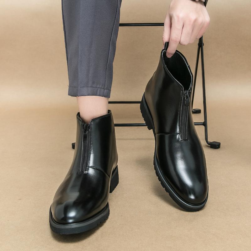 New High Quality Fashion Designer Men Boots Stylish Male Pointed Toe Men Casual Formal Boots Business Leather Zipper Male Shoes