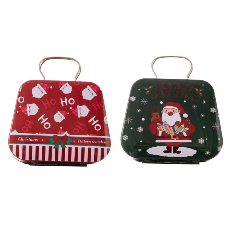 

2Pcs Portable Christmas Iron Candy Container Christmas Cheer Candy Holders Snacks Case with Colorful Seasonal Pattern