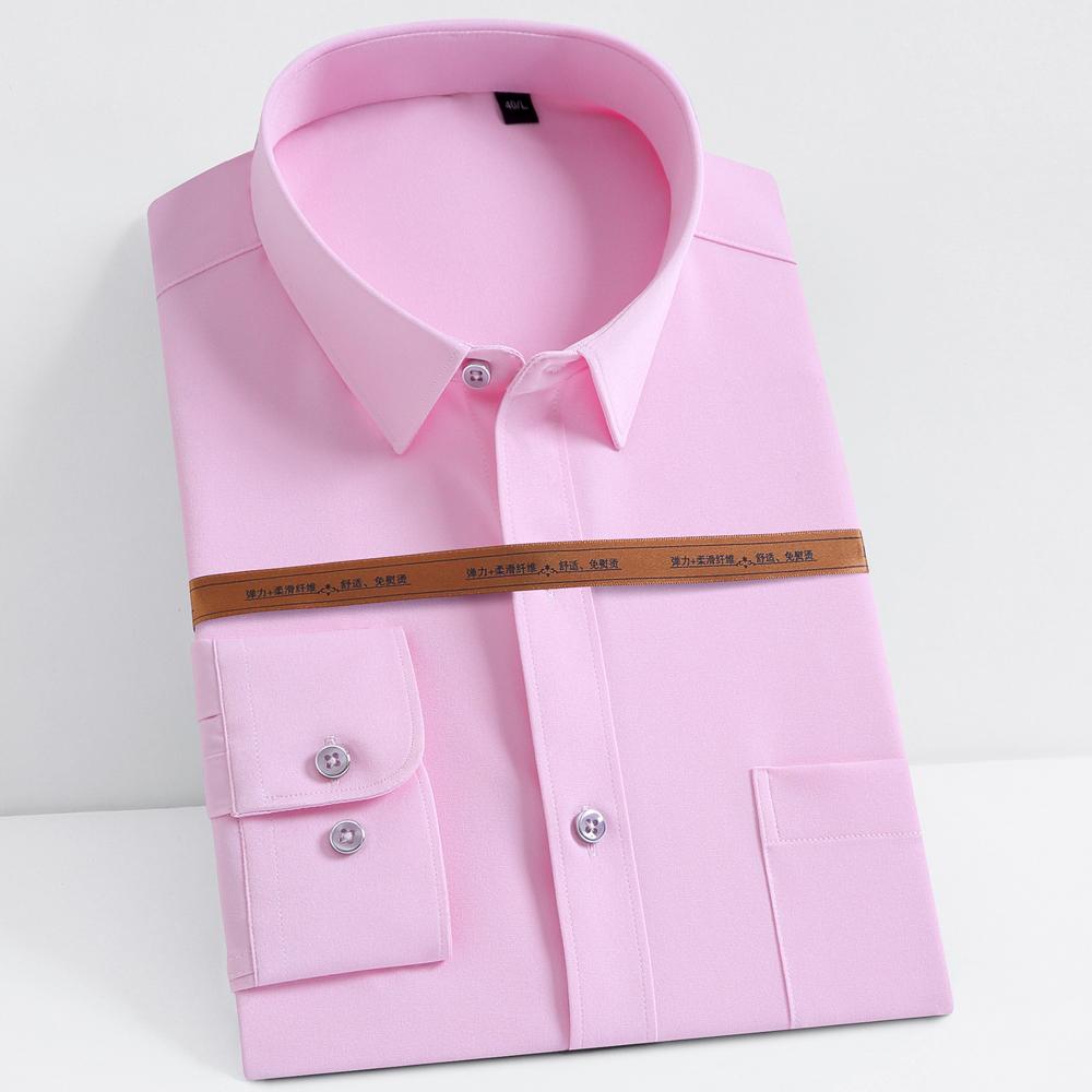 

Men s Wrinkle Free 4 Way Stretch Dress Shirts with Pocket Business Regular Fit Solid Long Sleeve Button Up Shirt Wedding Dating 44 рожевий