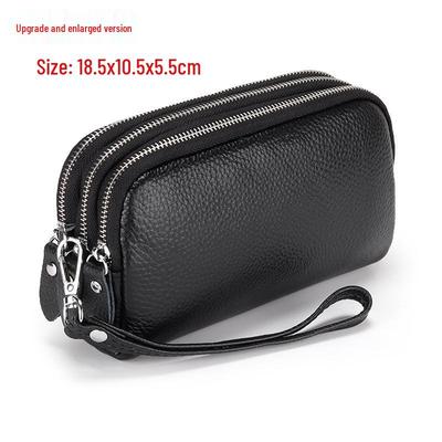 Extra Large Cowhide Women's Clutch: Three-Layer Zipper Wristlet & Genuine Leather Phone Wallet.