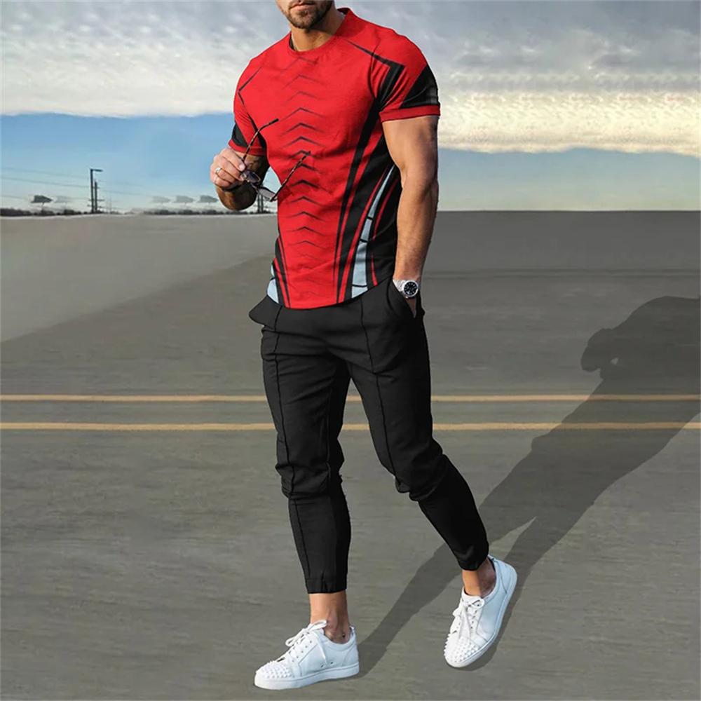 

Men Summer Clothing T Shirt Trousers 2 Pc Sets Print Tracksuits Oversized T-shirts Pants Sets Casual Sportswear Sweatpants Suits S