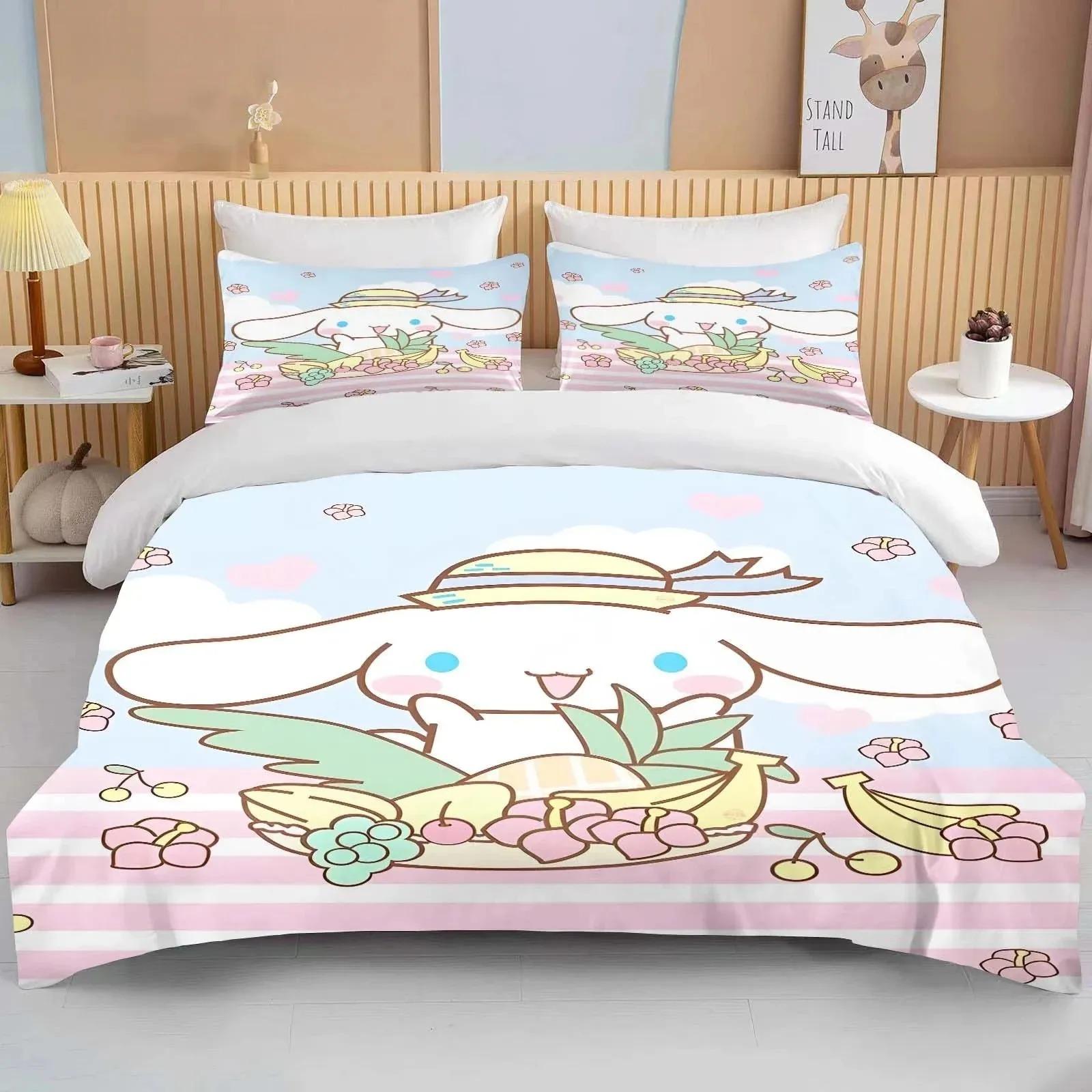 

Kawaii Sanrio Cinnamoroll Printed Bedding Set Duvet Cover 1 Duvet Cover 2 Pillowcases Adult and Children Bedding Set Luxury Gift 90x200