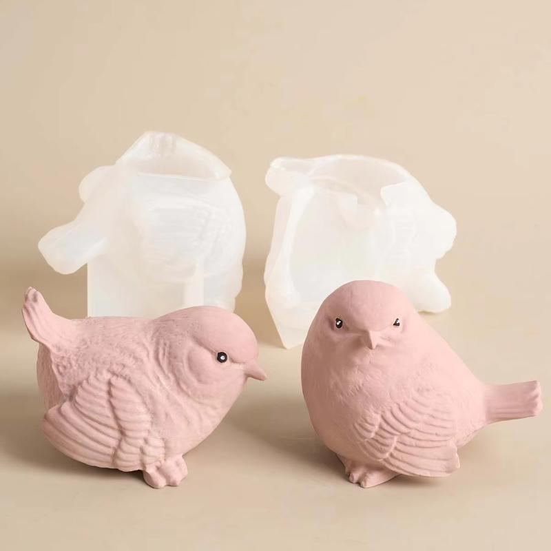 2-pack 3d Bird-shaped Candle Silicone Mold Diycute Animal Statue Woodpecker Soap Plaster Resin Handicraft Casting Mold