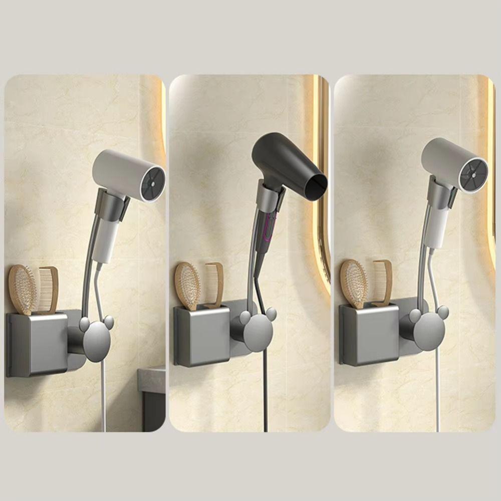 Wall-Mounted Hair Dryer Holder No Punching Bathroom Storage Rack Blower Bracket  Toilet