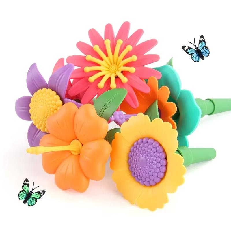 Flower Garden Building Toys Set Educational Activity Preschool Toddler Creativity Stacking Block Games For Children Gifts Idea