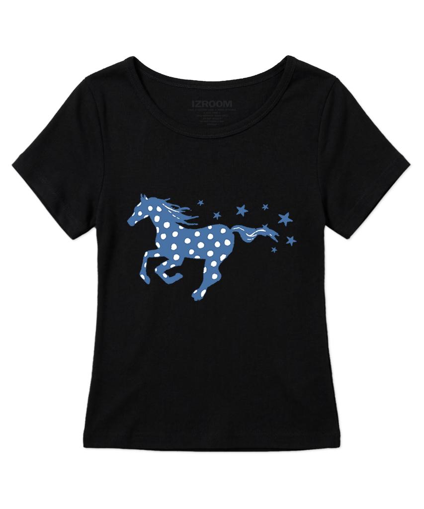 Ijeulum Star Horse Slim Fit Short Sleeve T-Shirt (Black)