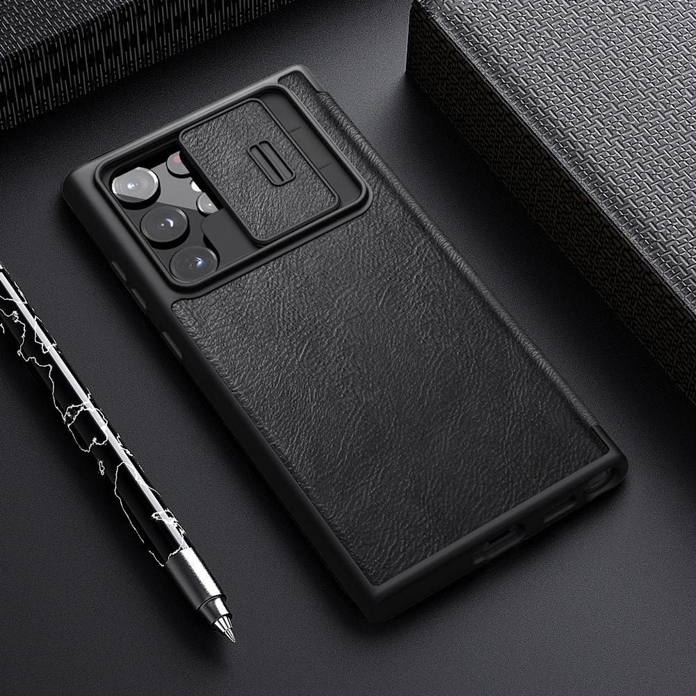 Do etui Samsung Galaxy S23 S22 Ultra Nillkin CamShield Skórzane etui z klapką Etui z przesuwaną osłoną aparatu do Samsung S23 FE S22 Plus 5G Pokrowiec