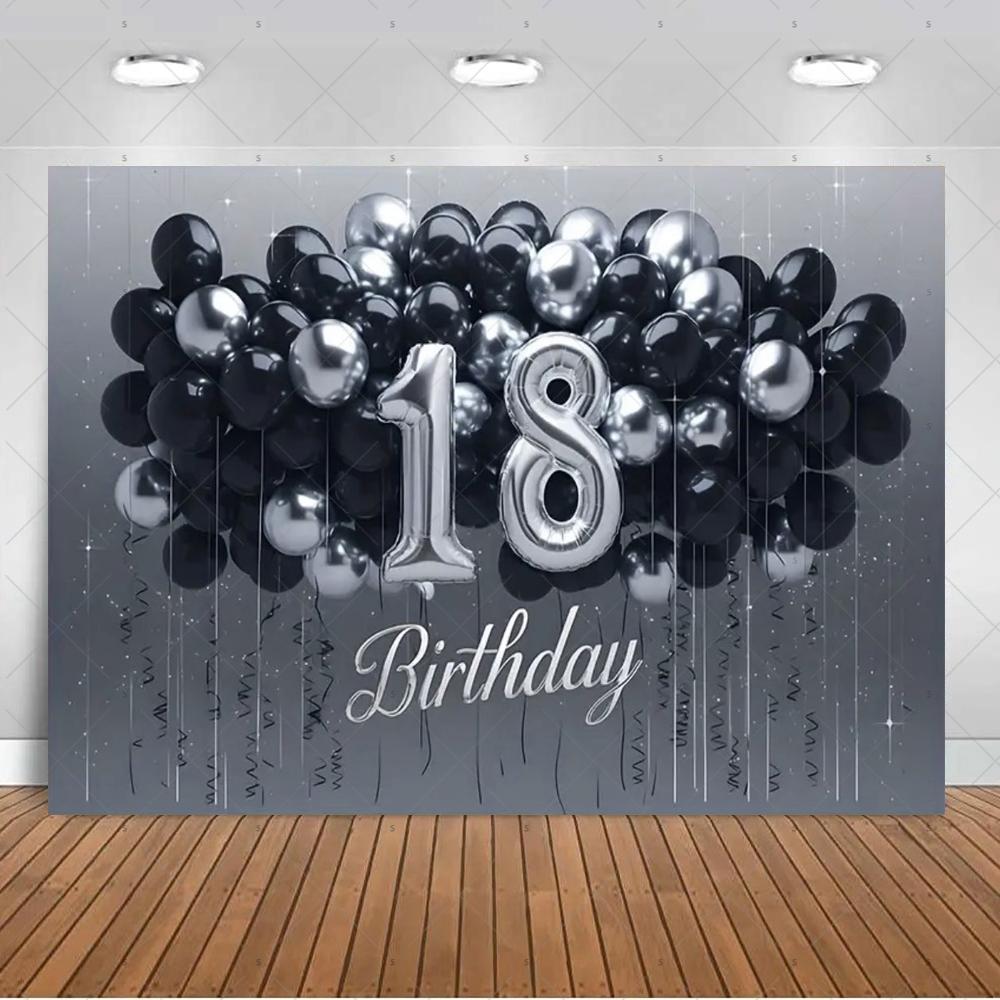 18th  Birthday Partys Decoration Backgound Black Gold Glitter Balloon Banner Women Men Boys Girls Bar Mitzvah Photography Props