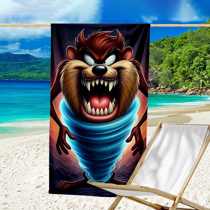 1pc Taz3 Beach Towel, Beach and Seaside Swimming Pool Equipment, Fashion Pattern, Rectangular, Travel Essentials