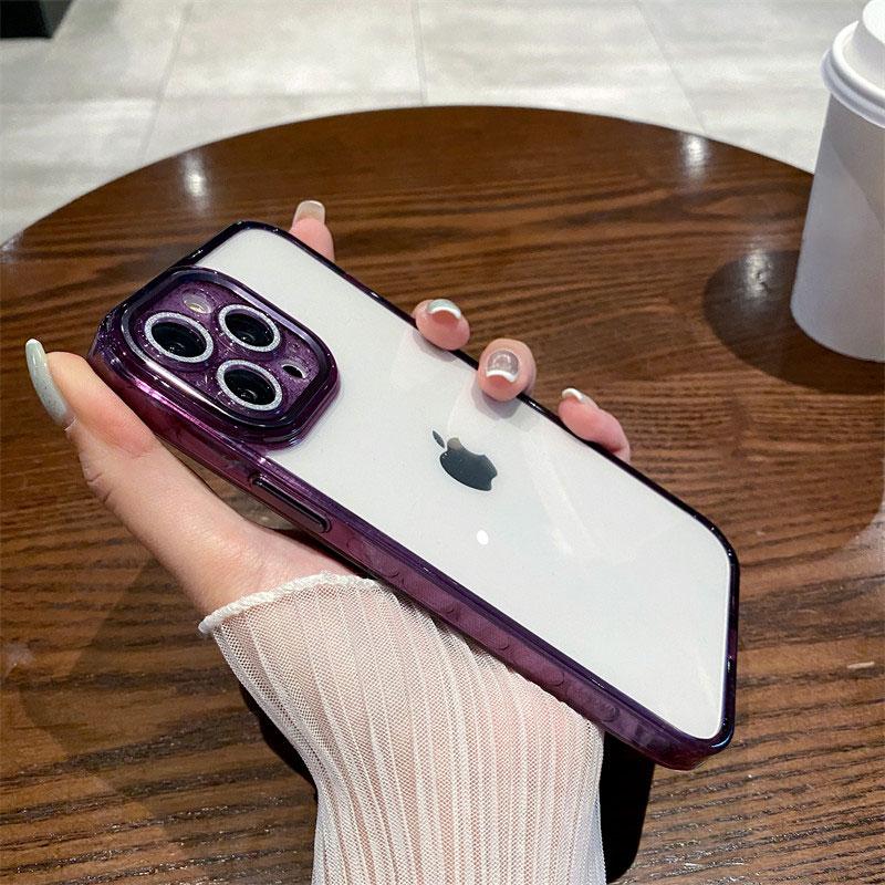 Glitzer-Linsenschutz-Silikon-Handyhülle für iPhone 14 13 12 11 Pro Max Xr Xs Max 14 Plus, weiche, stoßfeste Stoßstange, klare Abdeckung