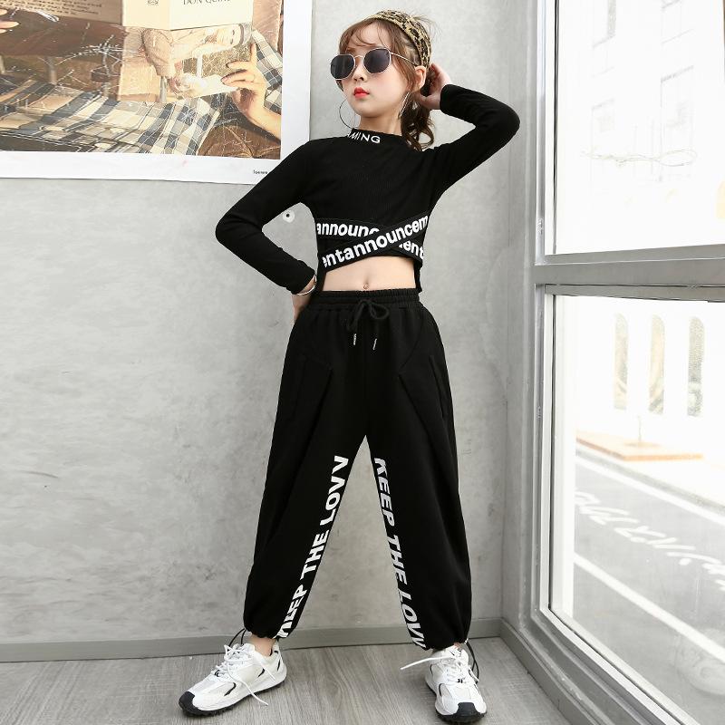 

Спортивная одежда для девочек: футболка с надписью «Хип-хоп» + спортивные штаны, комплект из двух предметов 170 чёрный